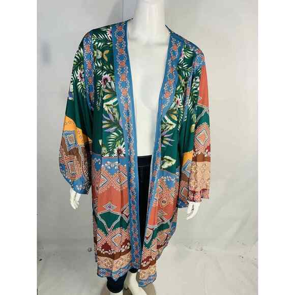 New UMGEE Size XL 1XL Front Kimono Cardigan Duster Boho Print Flower Midi NWT - Picture 6 of 9